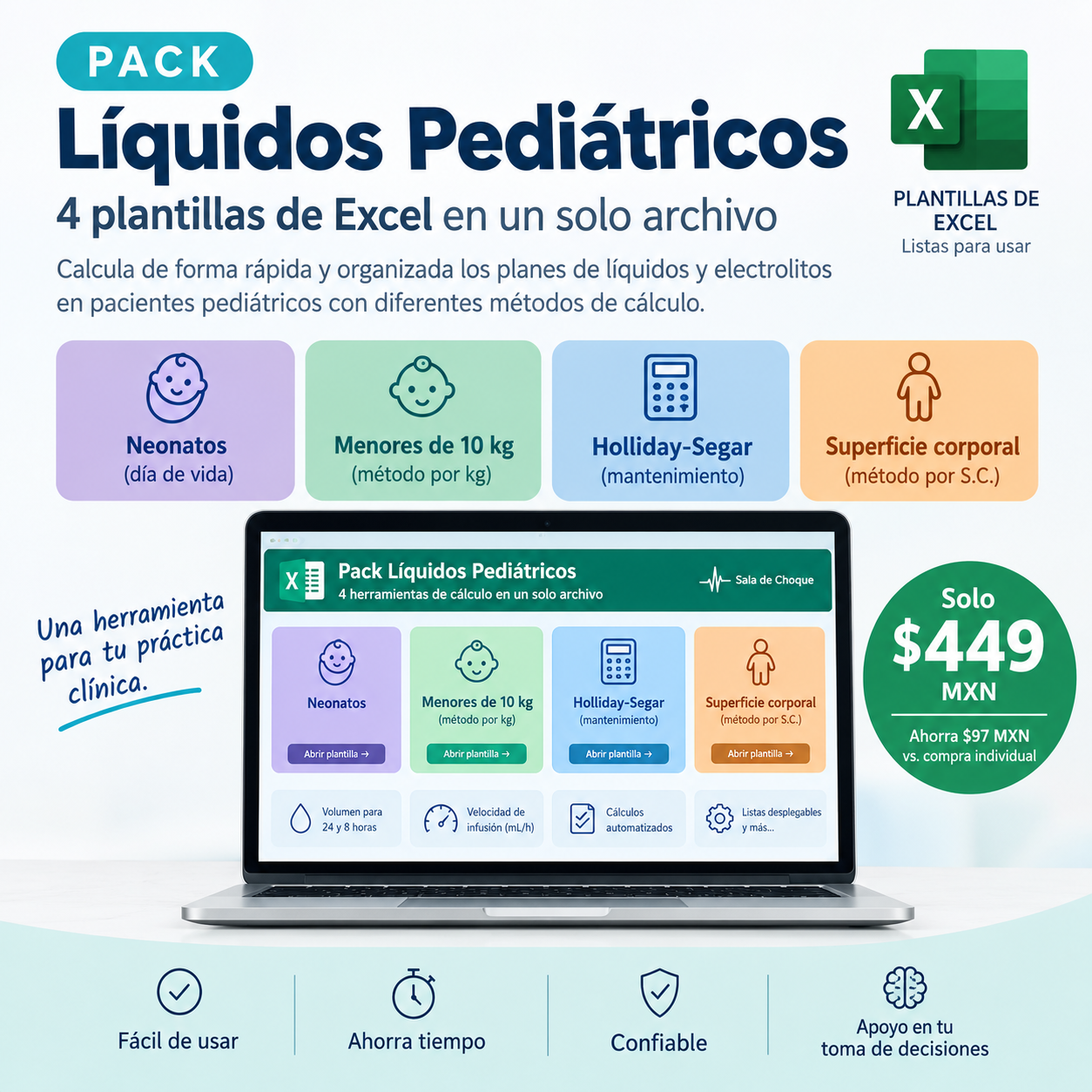 Pack Líquidos Pediátricos — 4 plantillas de Excel